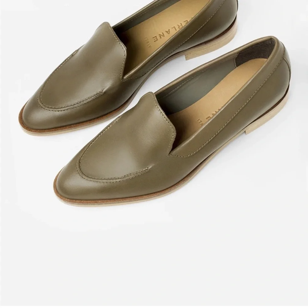 Everlane The Modern Leather Loafers Flats Shoes Olive Green /Taupe Made in Italy - Picture 2 of 16